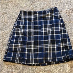 blue, white, grey and black checkered skirt